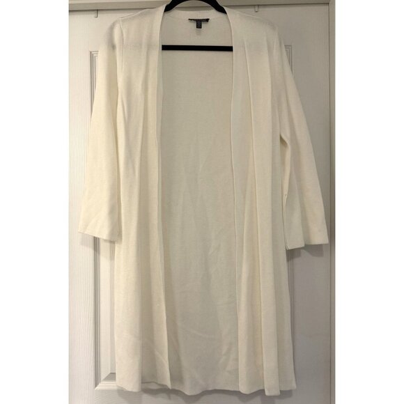 Eileen Fisher Tencel Women's White Long sleeve Long open Front Cardigan Size XS - Picture 1 of 4